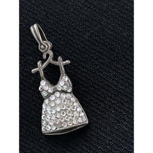 Vintage Rhinestone Dress Necklace Pendant Silver Tone